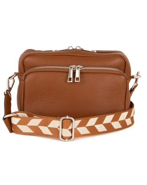 Erminia Cognac leren schoudertas - 22x17x9 cm