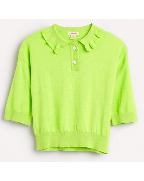 Pull polo en Maille fine de pur Coton Rean vert acide