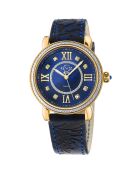 Montre Marsala Femme Quartz en Cuir & Diamants 0.4 ct bleue