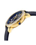 Montre Marsala Femme Quartz en Cuir & Diamants 0.4 ct bleue