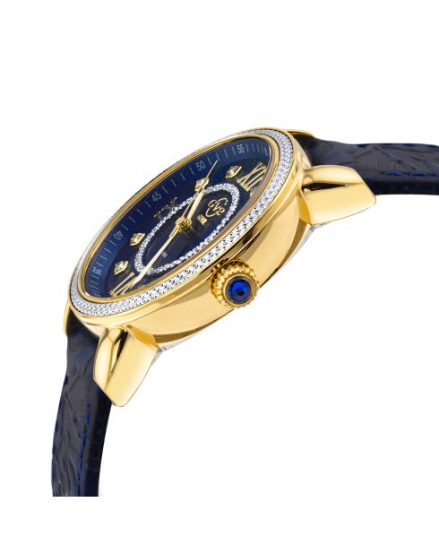 Montre Marsala Femme Quartz en Cuir & Diamants 0.4 ct bleue