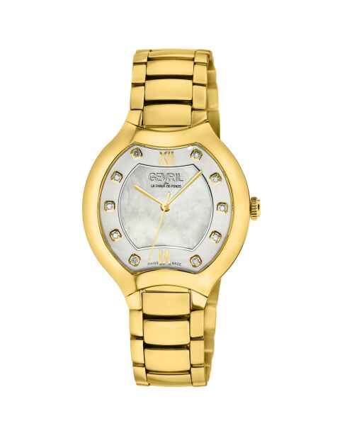 Montre Lugano Femme Quartz en Acier & Diamants 0.1 ct dorée