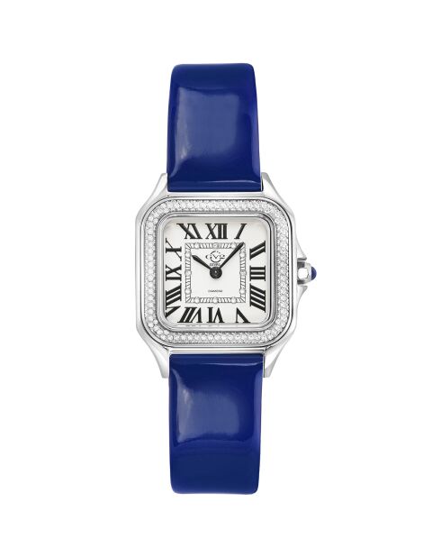 Montre Milan Femme Quartz en Cuir & Diamants 0.456 ct bleue