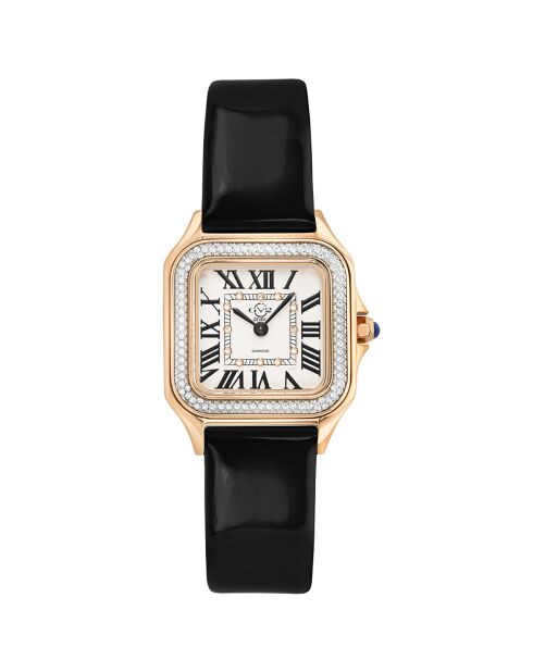 Montre Milan Femme Quartz en Cuir & Diamants 0.456 ct noire