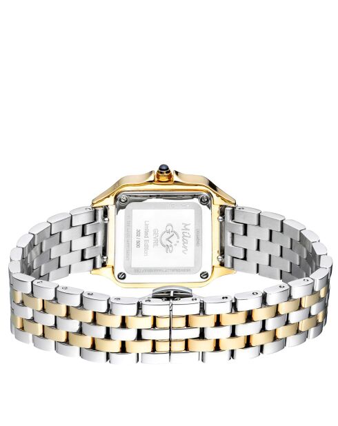 Montre Milan Femme Quartz en Acier & Diamants 0.456 ct argenté/doré