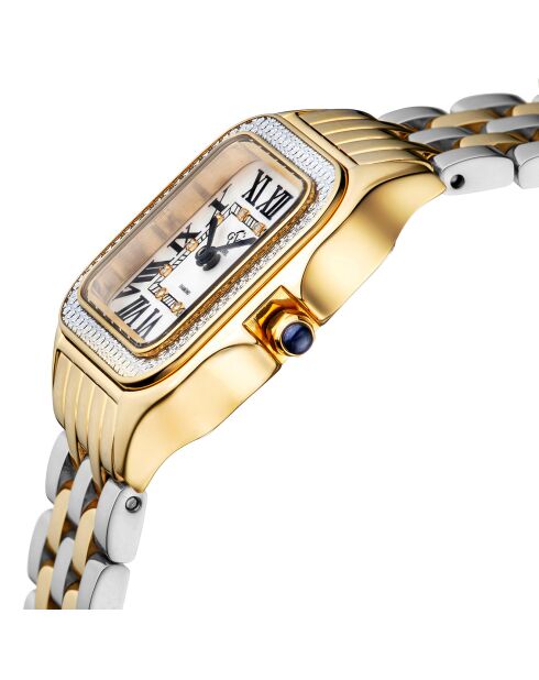 Montre Milan Femme Quartz en Acier & Diamants 0.456 ct argenté/doré