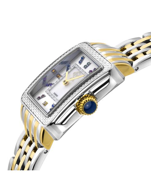 Montre Padova Gemstone Femme Quartz en Acier, Diamant 0.0116 ct & Multi-Pierres argenté/doré