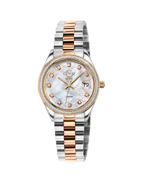 Montre Turin Femme Quartz en Acier & Diamants 0.132 ct argenté/rose doré