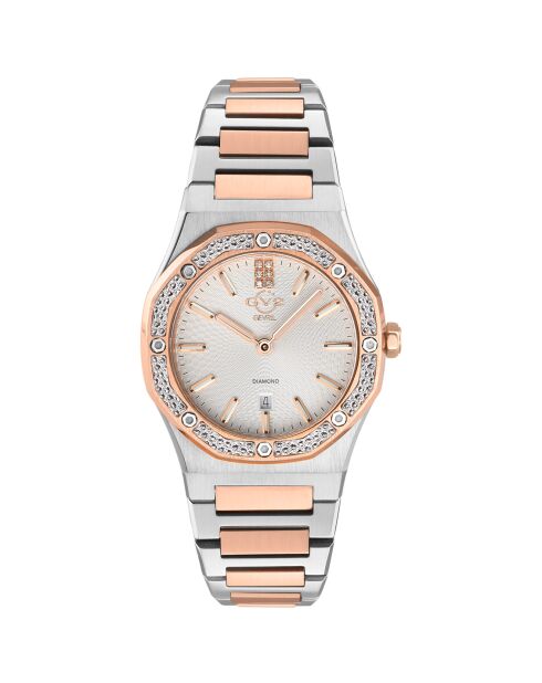 Montre Palmanova Femme Quartz en Acier & Diamants 0.03 ct argenté/rose doré