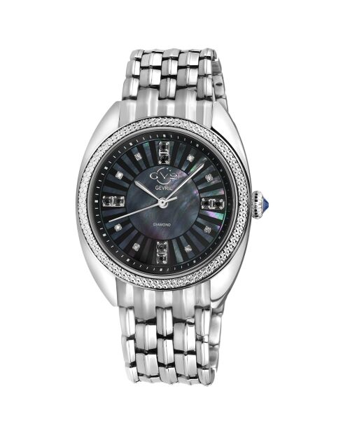 Montre Palermo Femme Quartz en Acier, Spinelles noires & Diamants 0.0316 ct argentée