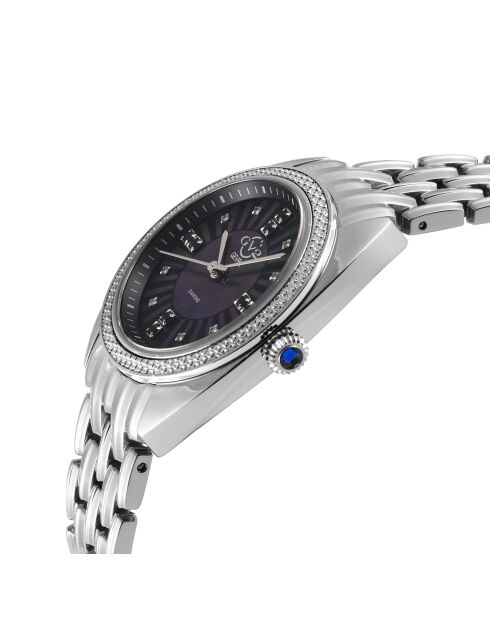 Montre Palermo Femme Quartz en Acier, Spinelles noires & Diamants 0.0316 ct argentée