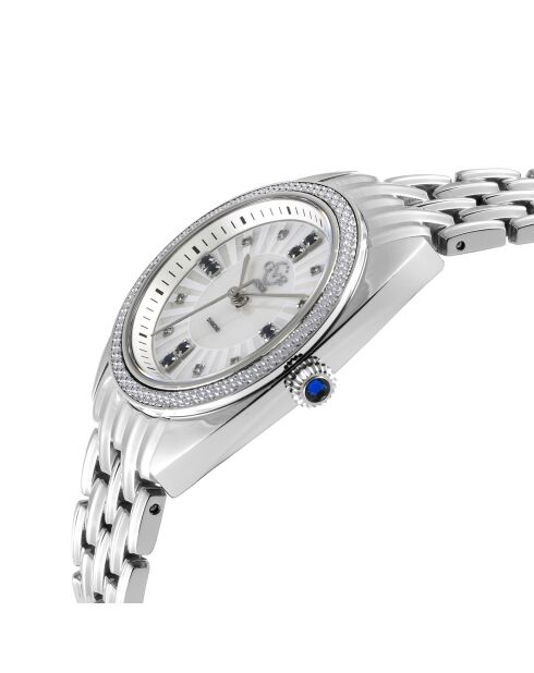 Montre Palermo Femme Quartz en Acier, Spinelles bleues & Diamants 0.0316 ct argentée