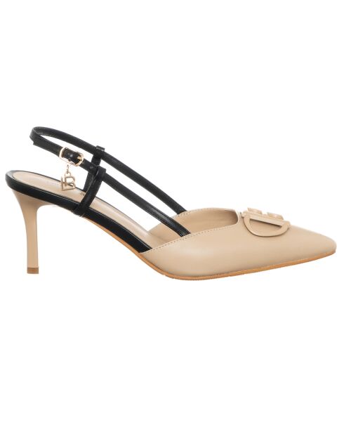 Slingbacks Mina beige/noir - Talon 7 cm