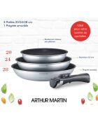 3 Poêles induction amovibles grises - D.20/24/28 cm