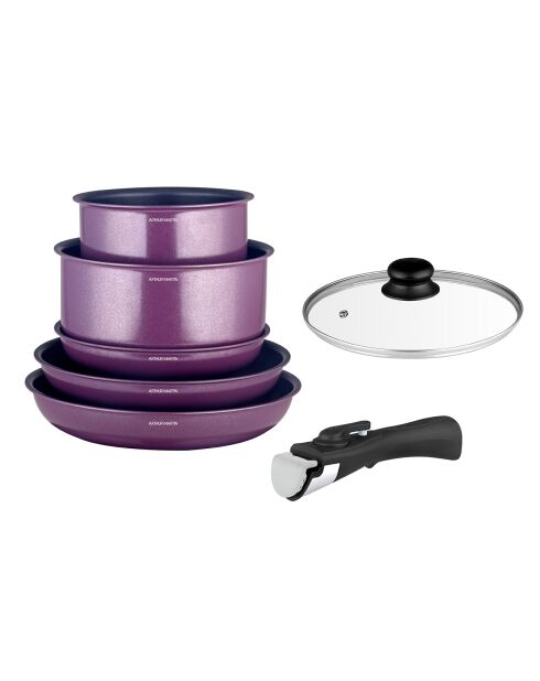 Batterie de cuisine induction amovible prune - 7 pièces