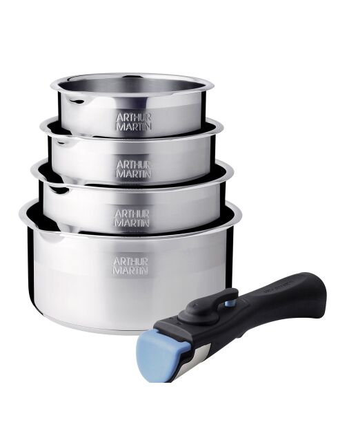 4 Casseroles induction amovibles grises - D.14/16/18/20 cm