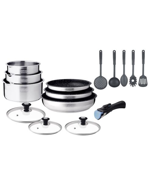 Batterie de cuisine induction amovible grise - 15 pièces