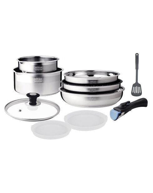 Batterie de cuisine induction amovible grise - 10 pièces
