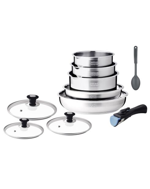Batterie de cuisine induction amovible grise - 10 pièces