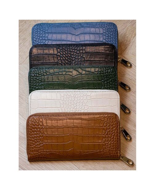 Eni Croco zwarte leren portemonnee - 19,5x10,5 cm