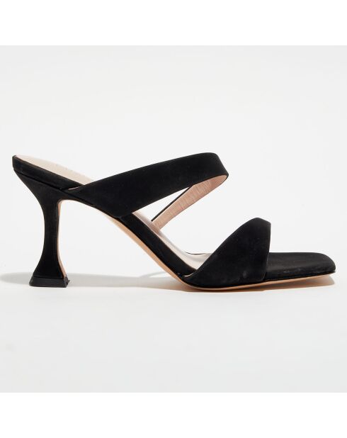 Schwarze Sandalen aus Frottee-Leder - 7,5 cm Absatz