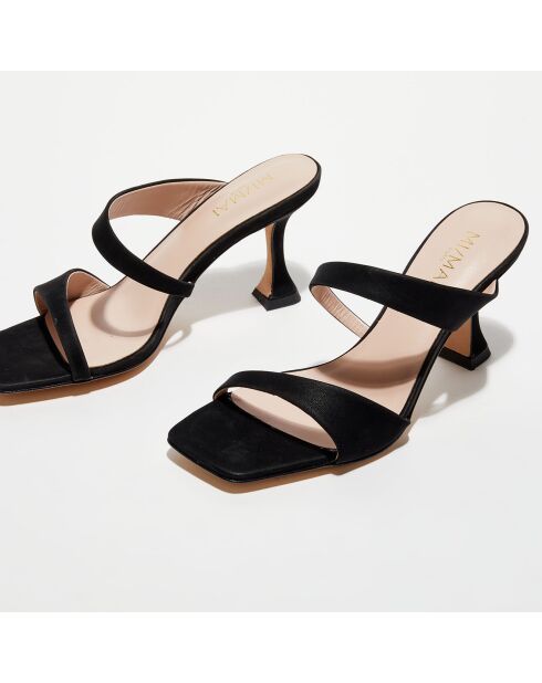 Schwarze Sandalen aus Frottee-Leder - 7,5 cm Absatz