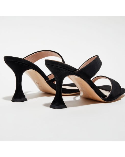 Schwarze Sandalen aus Frottee-Leder - 7,5 cm Absatz