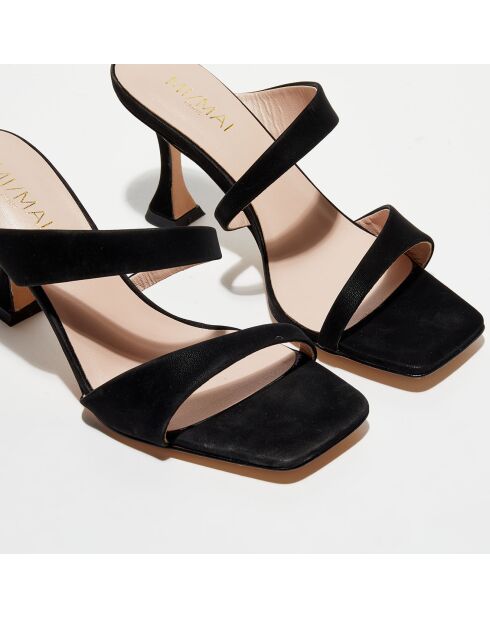 Schwarze Sandalen aus Frottee-Leder - 7,5 cm Absatz
