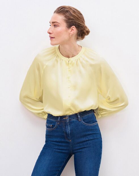 Camicia 100% seta Bilk lemon