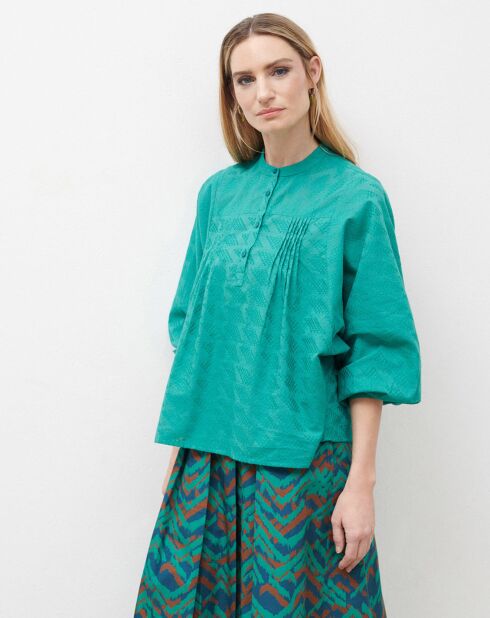 Blouse Célestine à borderies menthe