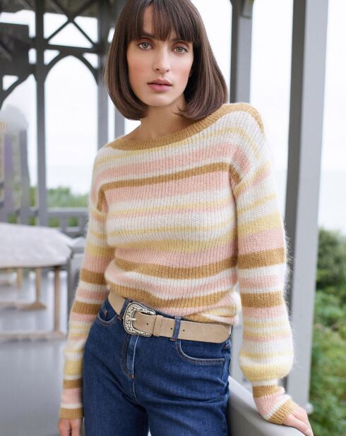 Pull en Laine & Mohair mélangés Deva rayé caramel