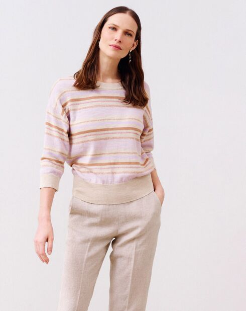 Pull en Coton & Lin Nelinda rayé lavande