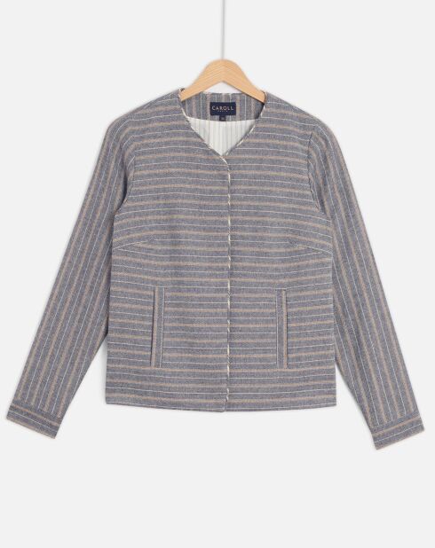 Veste en Laine mélangée Danila rayée bleu marine