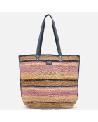Sac cabas en Paille & Cuir lavande + Pochette Bohème rose - 37x48x17 cm