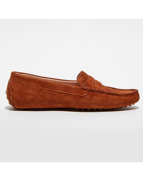 Mocassins en Velours de Cuir Jade cognac
