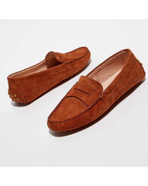 Mocassins en Velours de Cuir Jade cognac