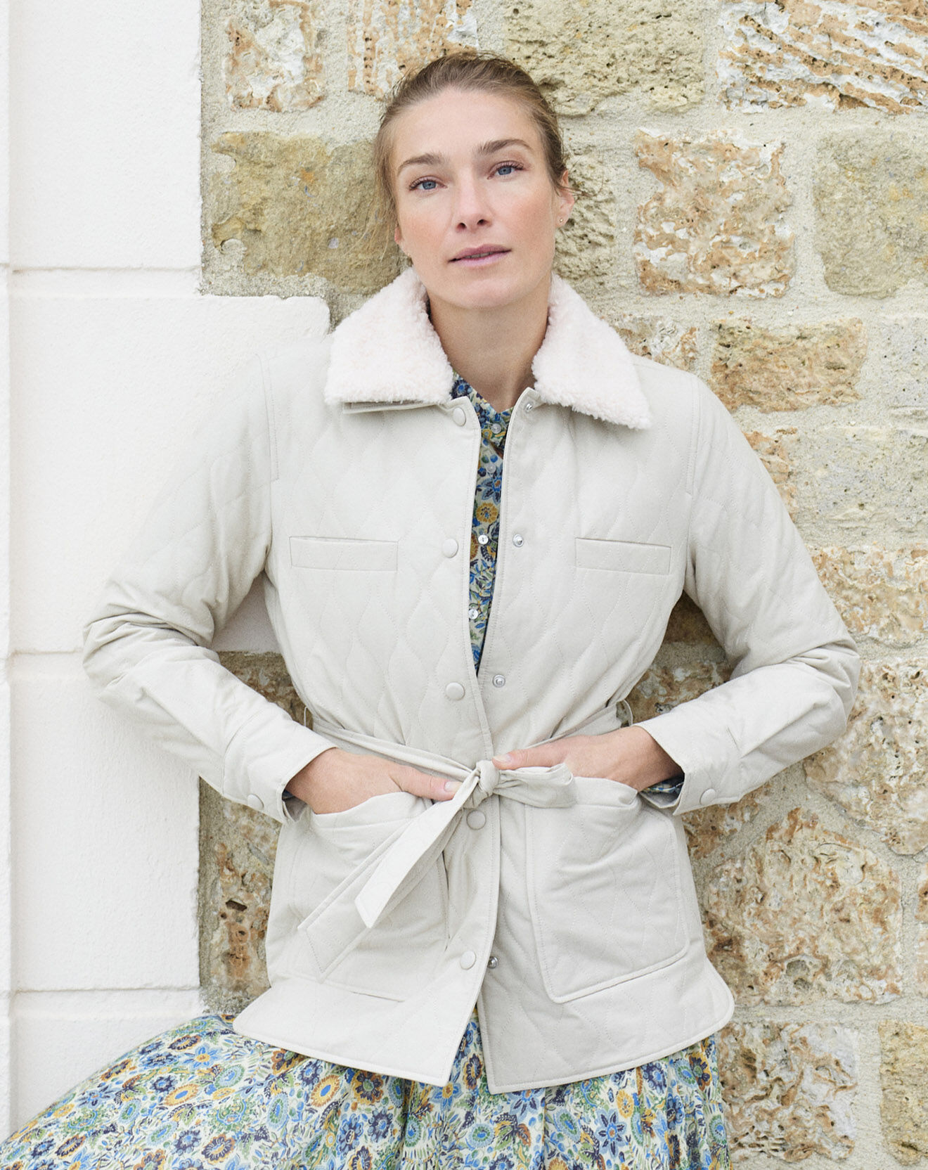 Doudoune Vancouver col fausse fourrure beige Vente privée Caroll