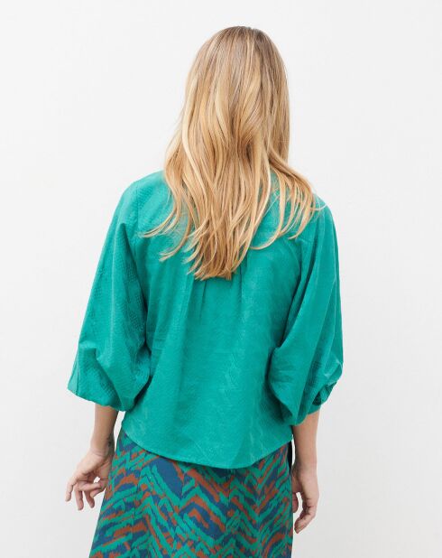 Blouse Célestine à borderies menthe