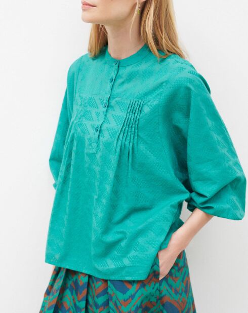 Blouse Célestine à borderies menthe