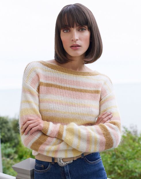 Pull en Laine & Mohair mélangés Deva rayé caramel