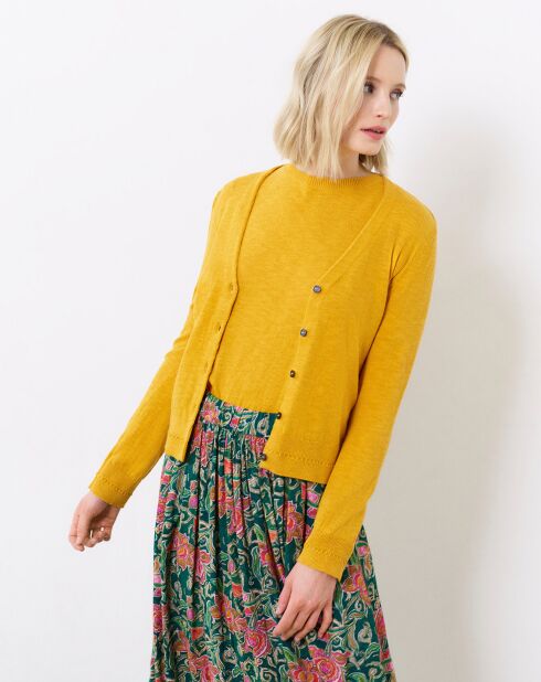 Cardigan fin en Coton & Lin Blondine safran