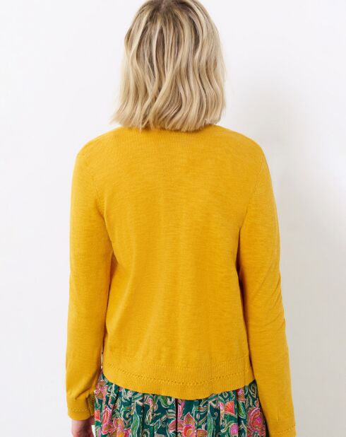 Cardigan fin en Coton & Lin Blondine safran