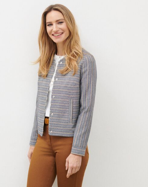 Veste en Laine mélangée Danila rayée bleu marine