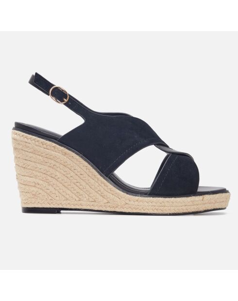 Amy Keilsandalen aus Leder und Samt in Schwarz — 9 cm Absatz