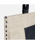 Sac cabas en Cuir & Jute Ninon noir - 30x40x13 cm