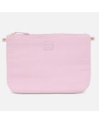 Sac cabas en Paille & Cuir lavande + Pochette Bohème rose - 37x48x17 cm