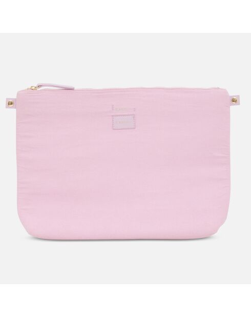 Sac cabas en Paille & Cuir lavande + Pochette Bohème rose - 37x48x17 cm