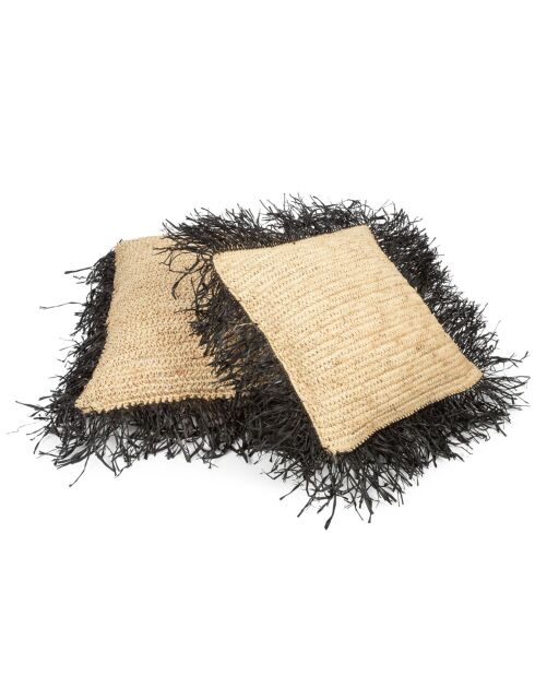 Housse de coussin Raphia naturel/noir - 40x40 cm
