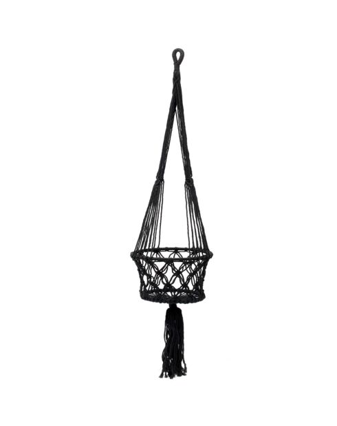 Porte plante en macramé noir - D.30xL.110 cm
