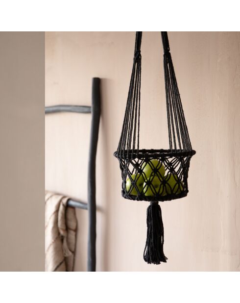 Porte plante en macramé noir - D.20xL.100 cm